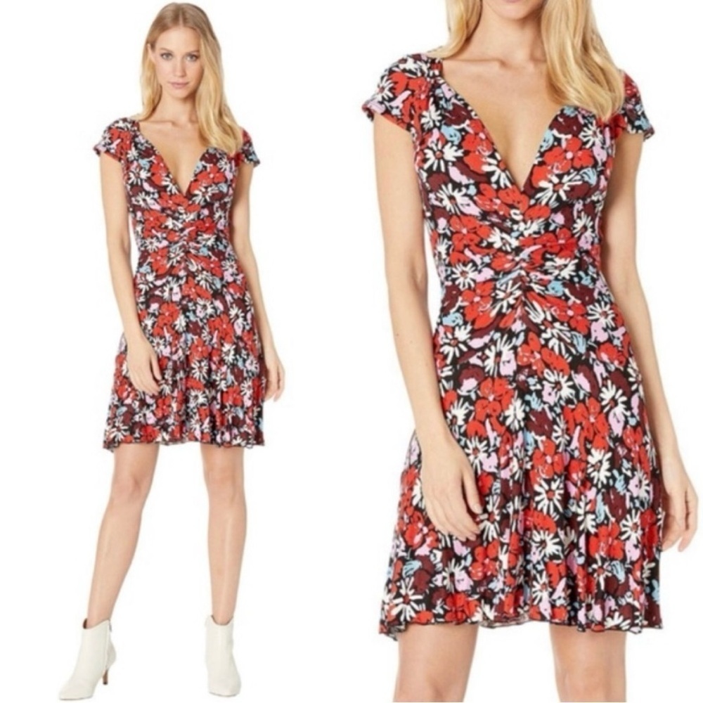 Free People Key To Your Heart Red Floral Short Sleeve Mini Dress Size M Medium
